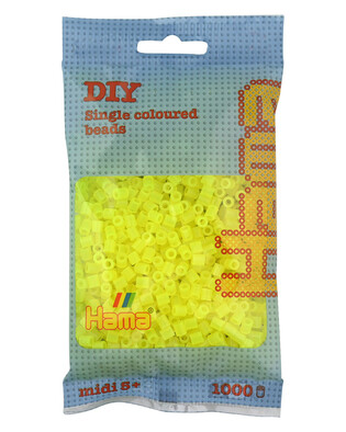 HAMA MIDI PRZEZROCZYSTE JASNOŻÓŁTE KORALIKI W WORECZKU (1000)
